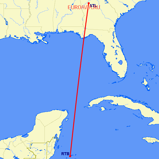 перелет Роатан — Атланта на карте