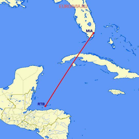 перелет Роатан — Майами на карте