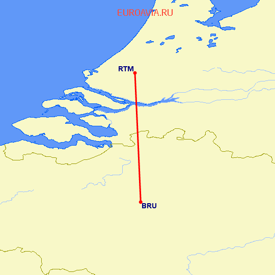 перелет Роттердам — Брюссель на карте