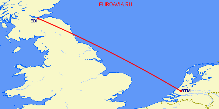 перелет Роттердам — Эдинбург на карте