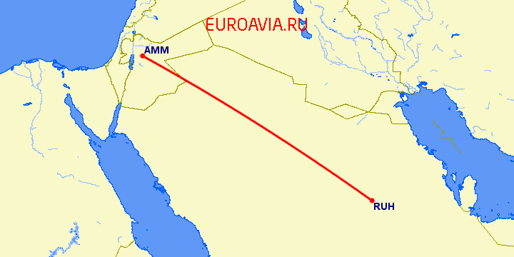 перелет Эр Рияд — Амман на карте