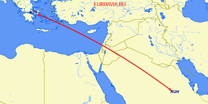 перелет Эр Рияд — Афины на карте