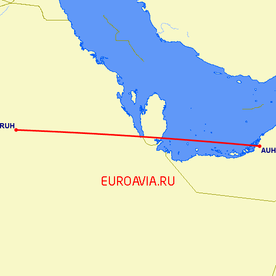 перелет Эр Рияд — Абу Даби на карте