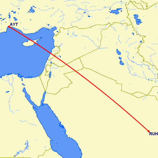 перелет Эр Рияд — Анталия на карте
