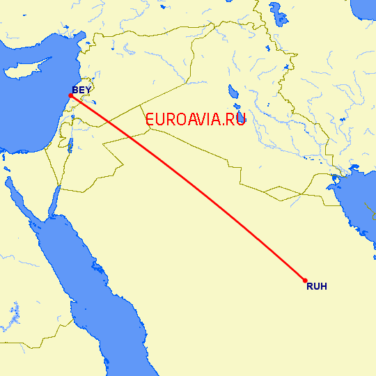 перелет Эр Рияд — Бейрут на карте