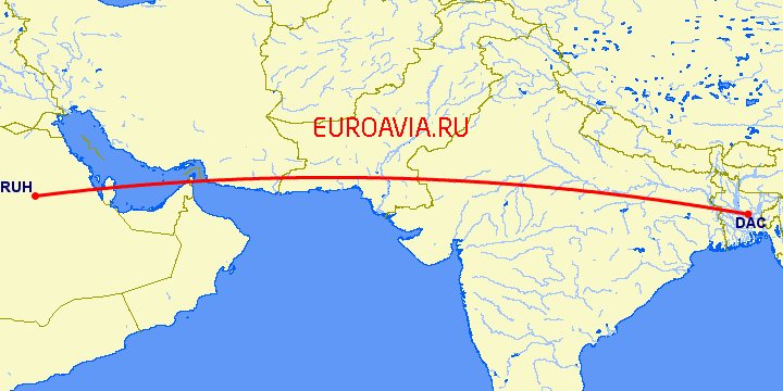 перелет Эр Рияд — Dhaka на карте