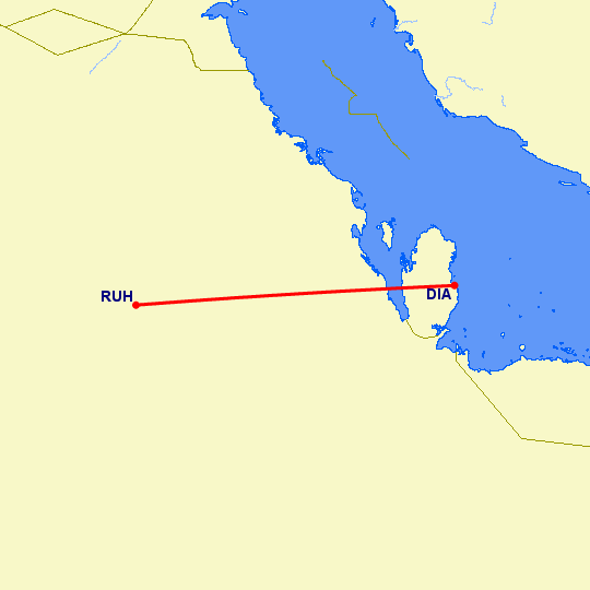 перелет Эр Рияд — Доха на карте