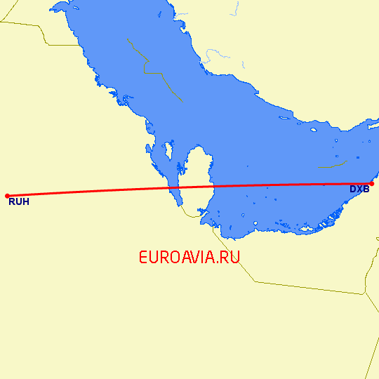 перелет Эр Рияд — Дубай на карте
