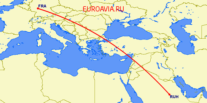 перелет Эр Рияд — Франкфурт на Майне на карте