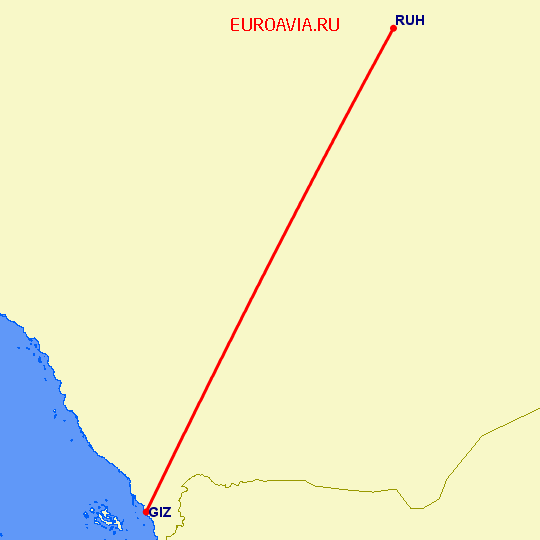 перелет Эр Рияд — Jazan на карте