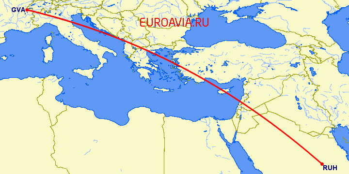 перелет Эр Рияд — Женева на карте