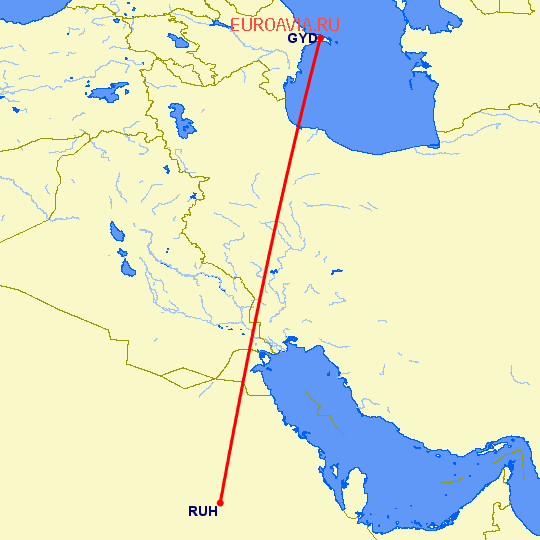 перелет Эр Рияд — Баку на карте