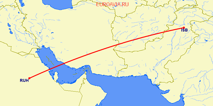 перелет Эр Рияд — Исламабад на карте