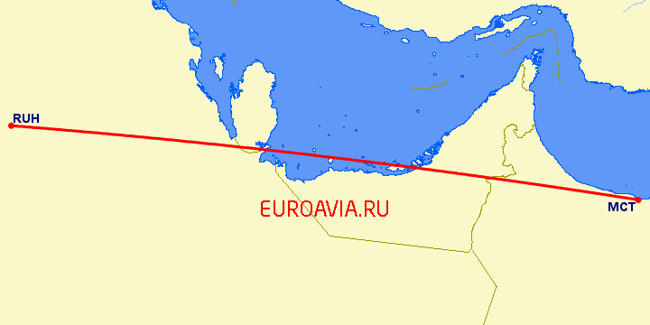 перелет Эр Рияд — Маскат на карте
