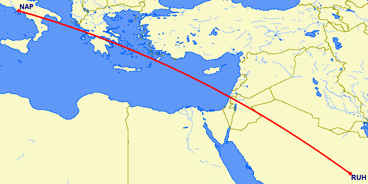 перелет Эр Рияд — Неаполь на карте