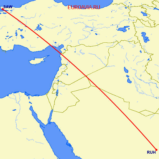 перелет Эр Рияд — Стамбул на карте