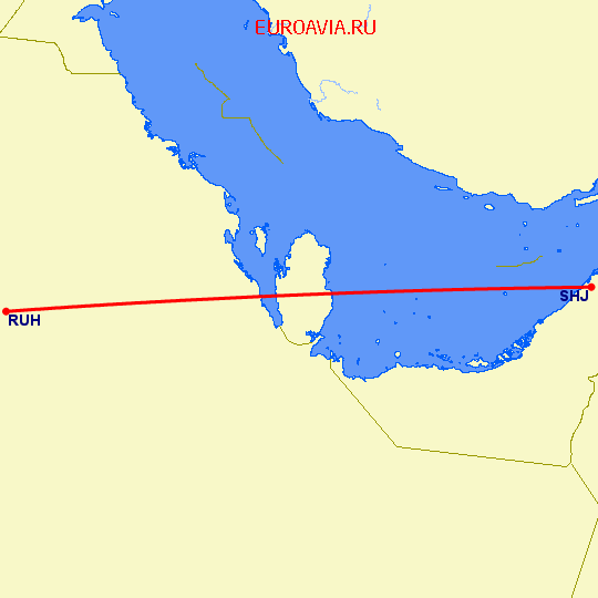 перелет Эр Рияд — Шарджа на карте
