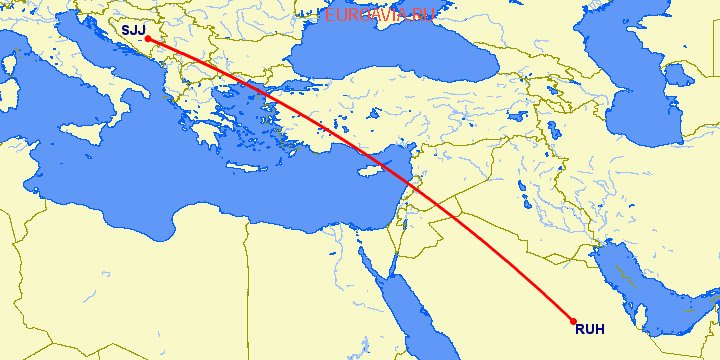перелет Эр Рияд — Сараево на карте