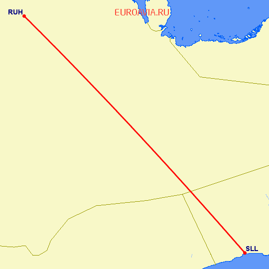 перелет Эр Рияд — Салала на карте