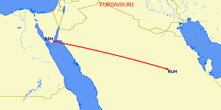 перелет Эр Рияд — Шарм эль Шейх на карте
