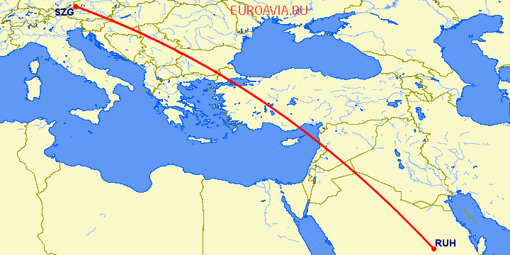 перелет Эр Рияд — Зальцбург на карте