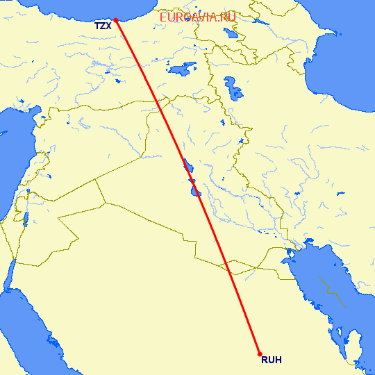 перелет Эр Рияд — Трабзон на карте
