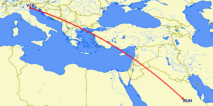 перелет Эр Рияд — Венеция на карте