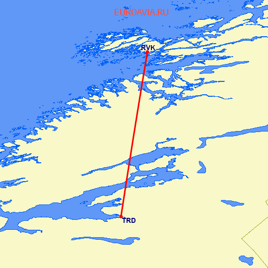 перелет Roervik — Тронхейм на карте