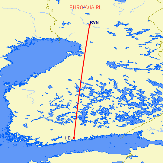 перелет Рованиеми — Хельсинки на карте
