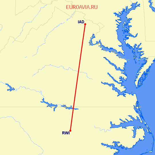 перелет Rocky Mount — Вашингтон на карте