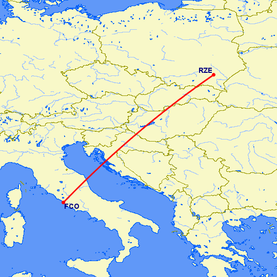 перелет Жешув — Рим на карте