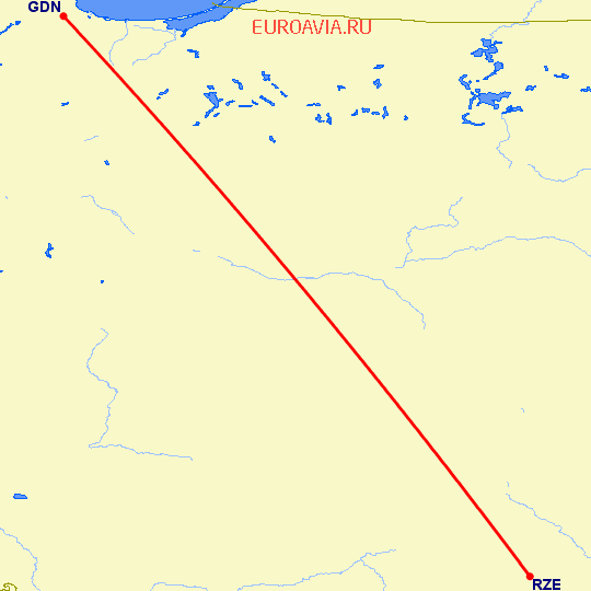 перелет Жешув — Гданьск на карте