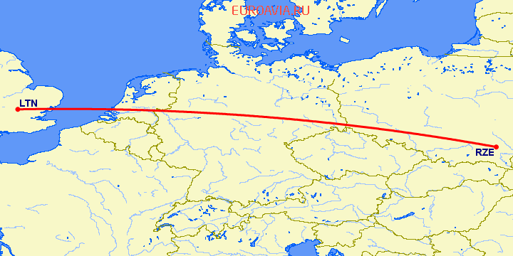 перелет Жешув — Luton на карте