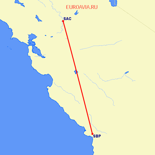 перелет Сакраменто — Сан Луис Обиспо на карте