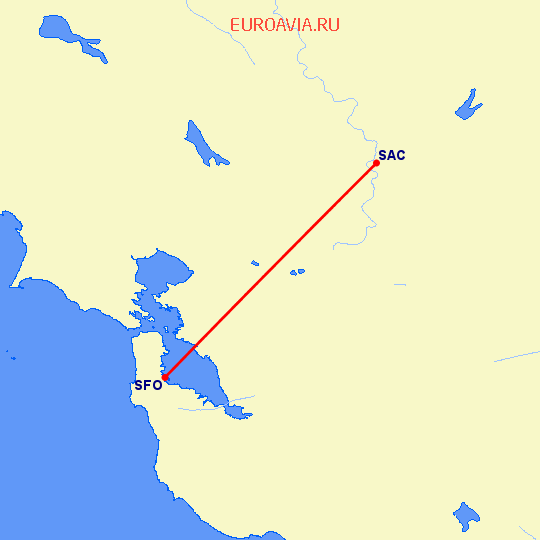 перелет Сакраменто — Сан Франциско на карте