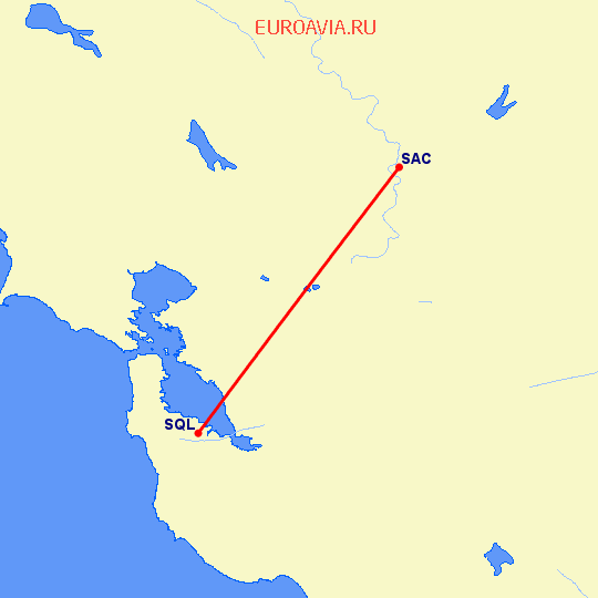 перелет Сакраменто — Сан Карлос на карте