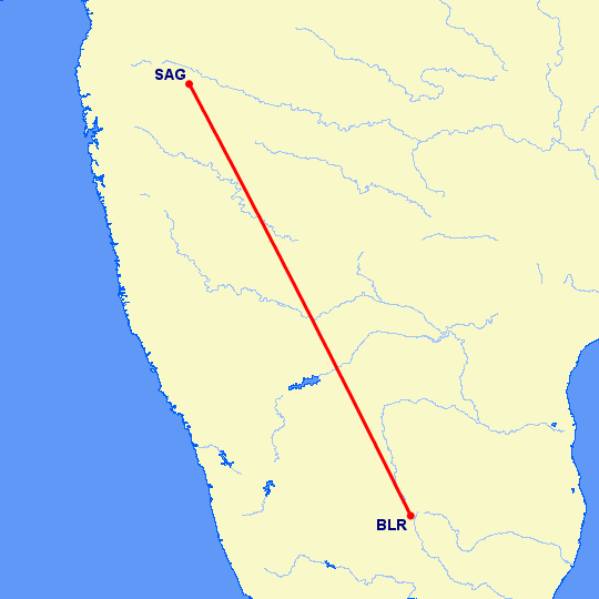 перелет Sagwon — Бангалор на карте