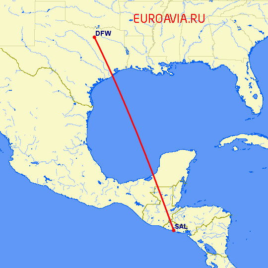 перелет Сан Сальвадор — Даллас на карте