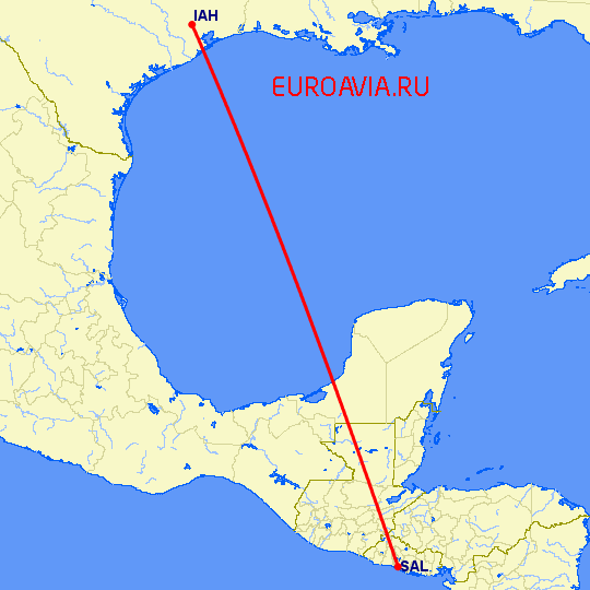 перелет Сан Сальвадор — Хьюстон на карте
