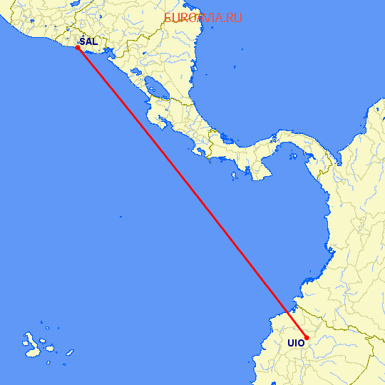 перелет Сан Сальвадор — Кито на карте