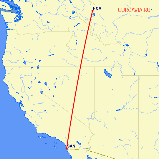 перелет Сан Диего — Калиспелл на карте