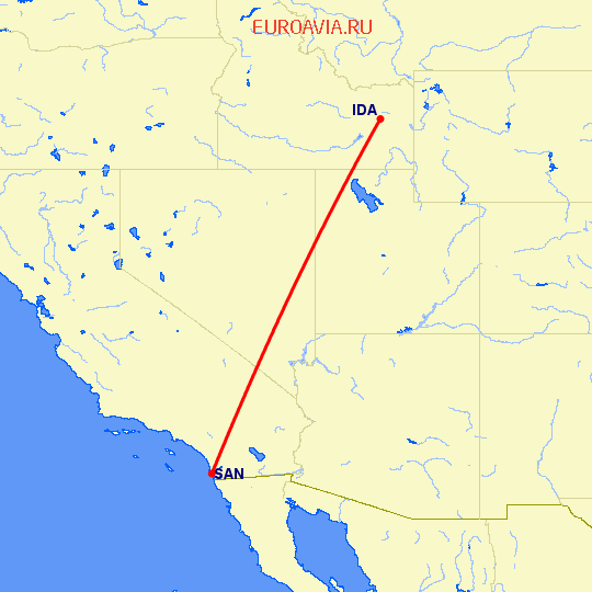 перелет Сан Диего — Айдахо Фолз на карте