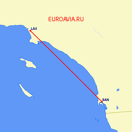 перелет Сан Диего — Лос Анджелес на карте
