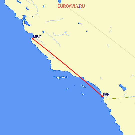 перелет Сан Диего — Монтерей на карте