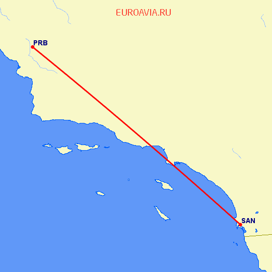 перелет Сан Диего — Paso Robles на карте