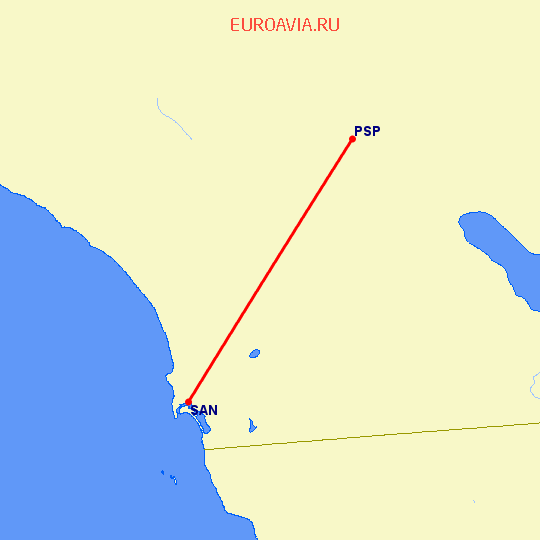 перелет Сан Диего — Палм Спрингс на карте