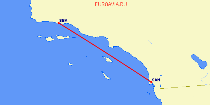 перелет Сан Диего — Санта Барбара на карте