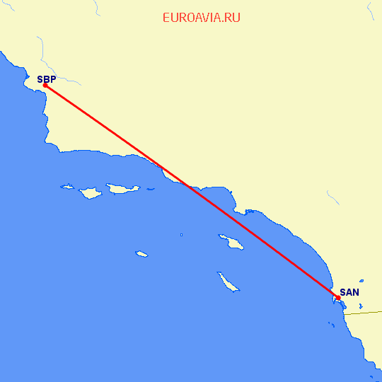 перелет Сан Диего — Сан Луис Обиспо на карте