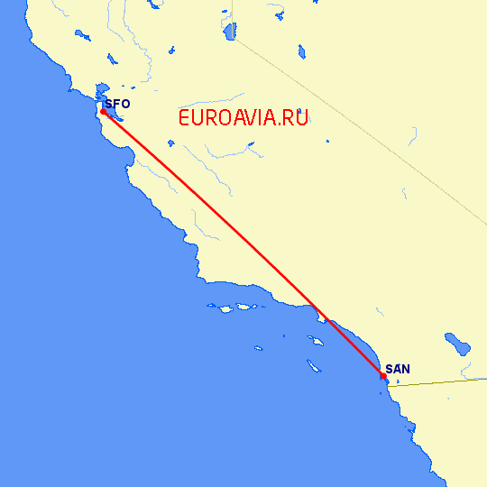 перелет Сан Диего — Сан Франциско на карте