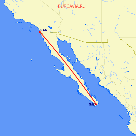 перелет Сан Диего — San Jose Del Cabo на карте